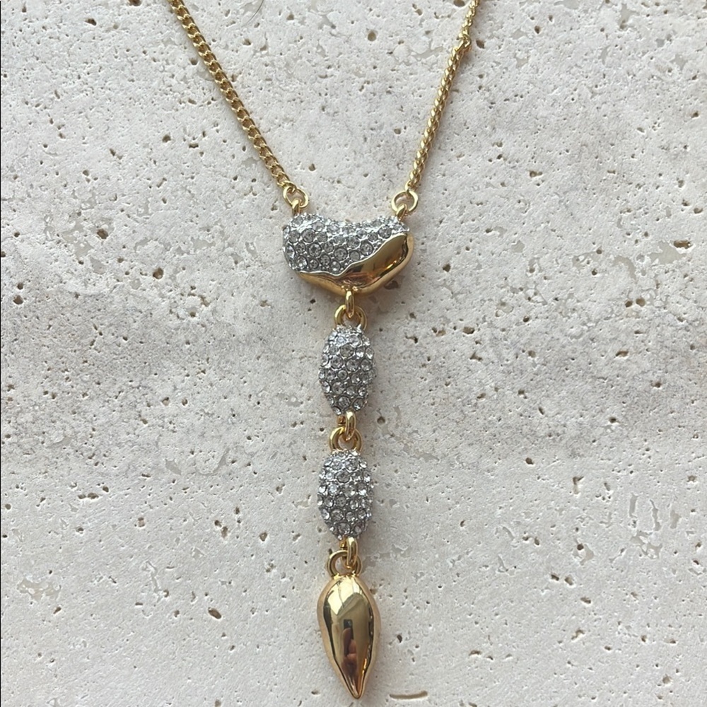 Alexis Bittar Gold Silver Pendant Necklace Crystal Drop Modern Minimal Statement